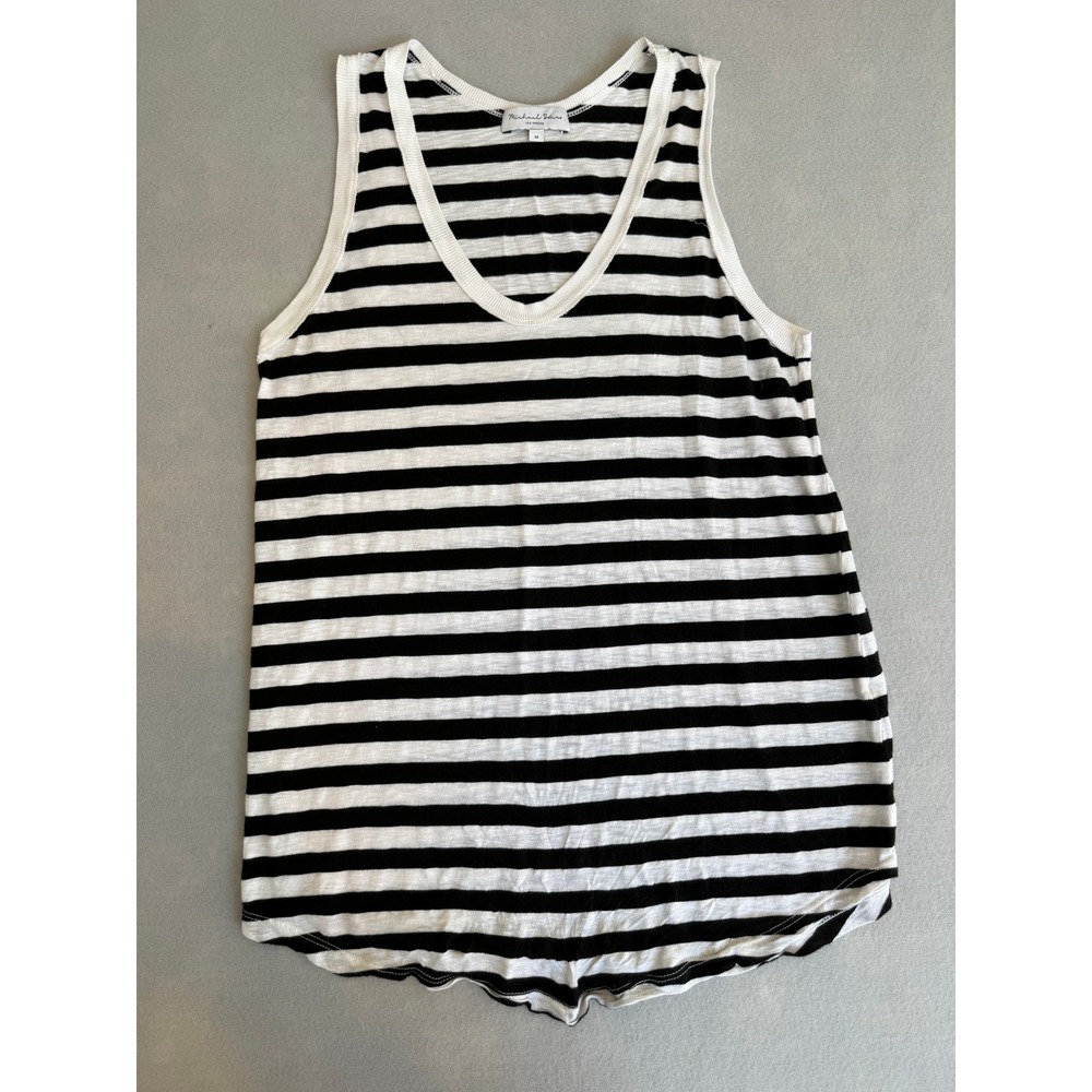 Michael Stars Women Black White Striped V-Neck Slub Knit Tank Top EE8115S M